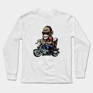 Amazing Ape Monkey Chimp Riding And Driving Motorcycle Long Sleeve T-Shirt